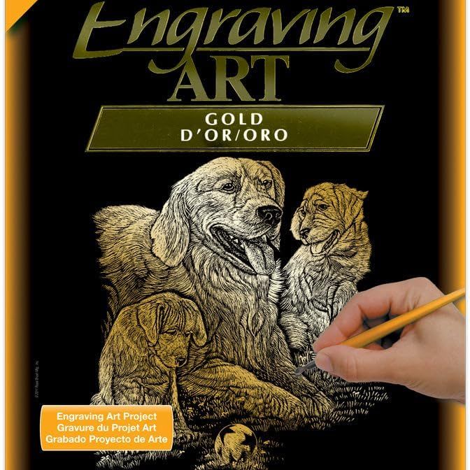 Gold Foil Engraving Art Kit- Golden Retriever and Puppies