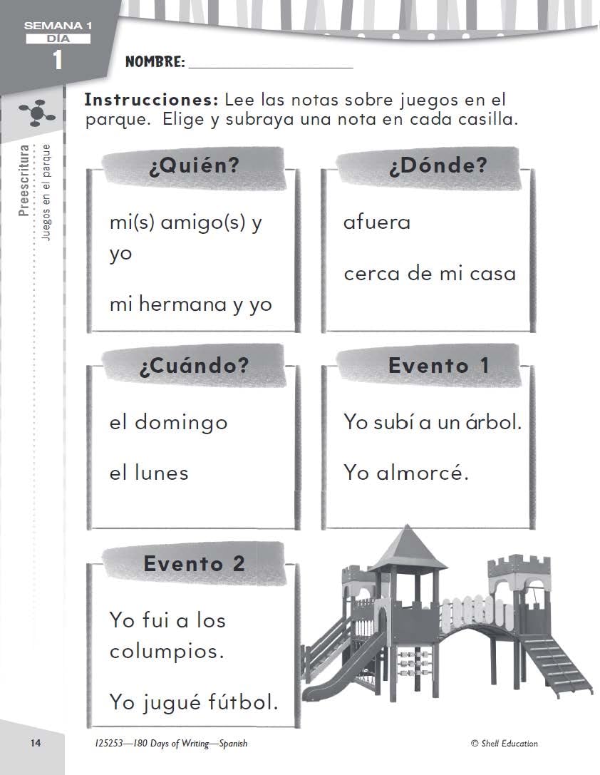 180 Days: Writing for Kindergarten (Spanish)
