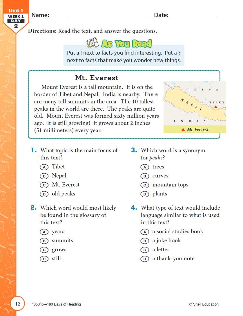 180 Days: Reading for Third Grade, 2nd Edition