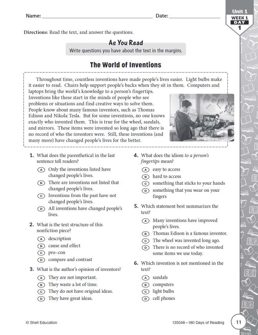 180 Days: Reading for Sixth Grade, 2nd Edition
