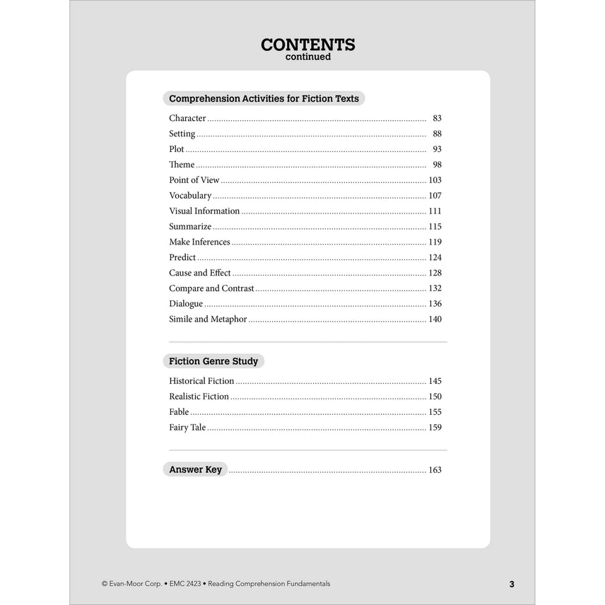 Reading Comprehension Fundamentals Workbook, Grade 3