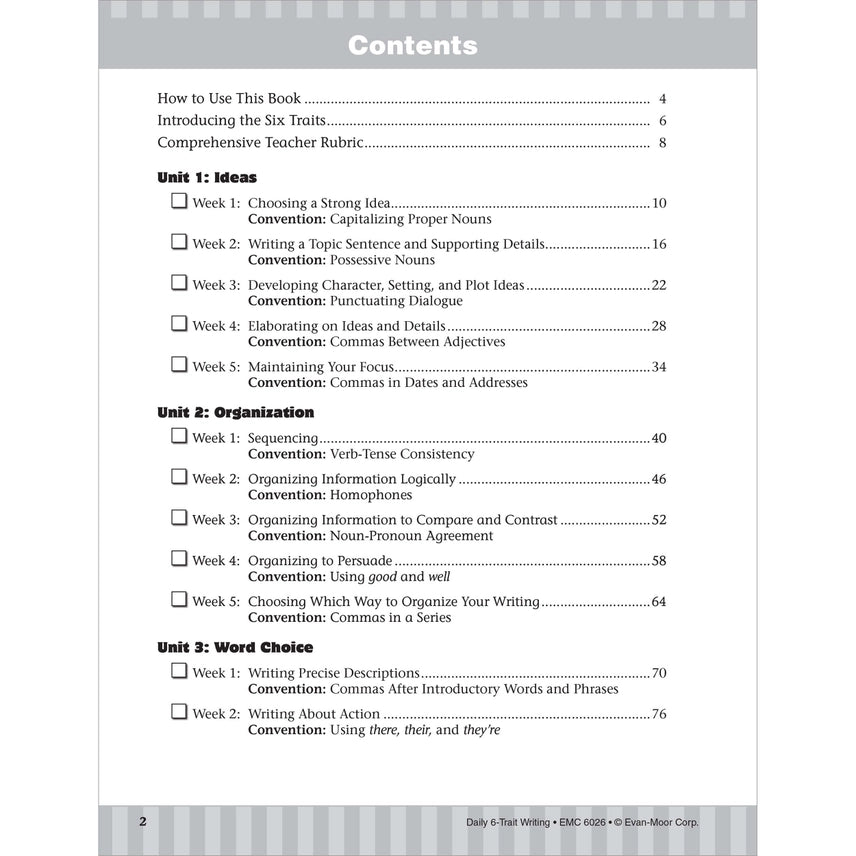 Daily 6-Trait Writing Workbook. Grade 6