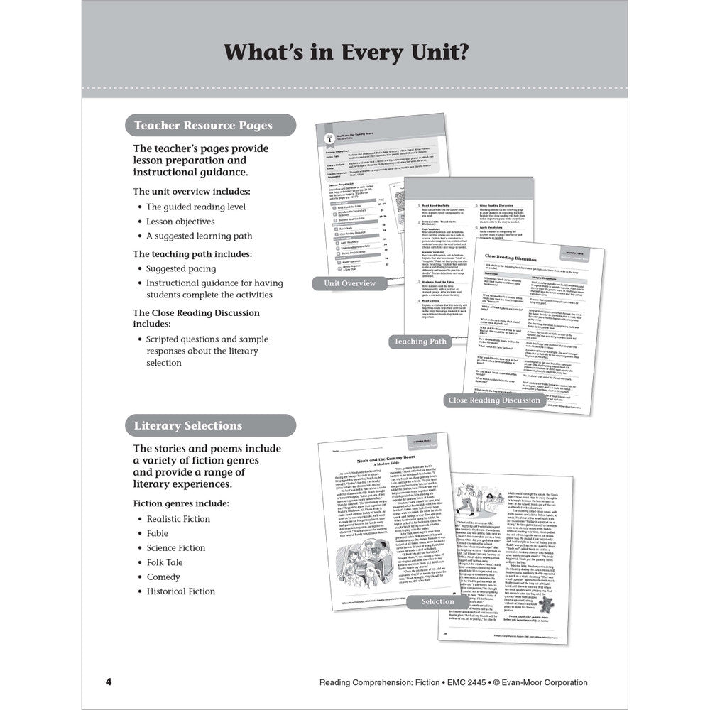 Reading Comprehension: Fiction, Teacher Resource Workbook Book (Grade 5)