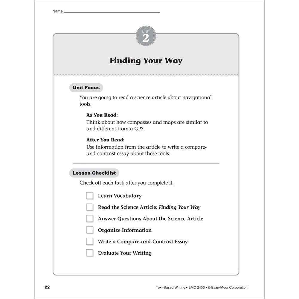 Text-Based Writing Workbook, Grade 6