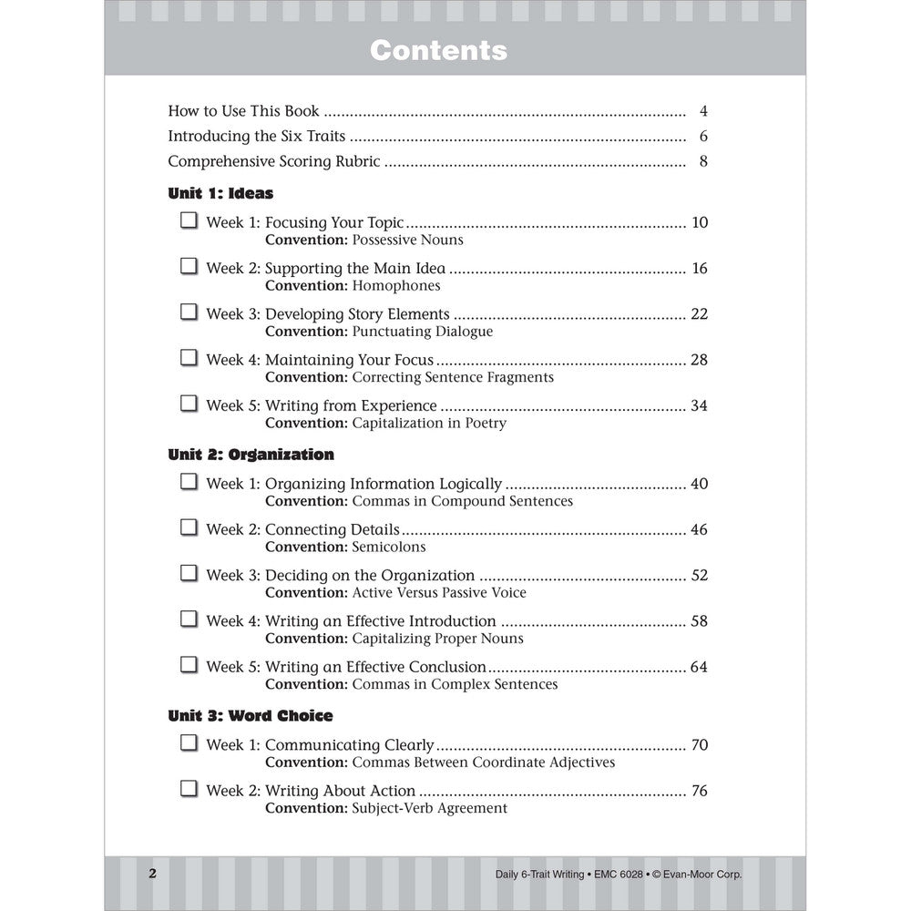 Daily 6-Trait Writing Workbook, Grade 8
