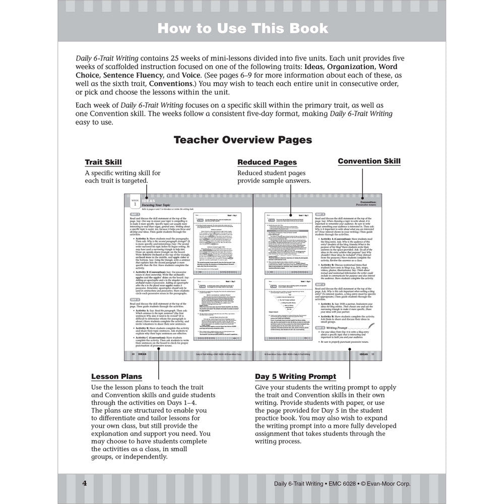 Daily 6-Trait Writing Workbook, Grade 8