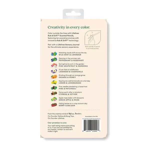 Lifelines 10pk Scented Classic Palette Colored Pencils Infused with Essential Oil Blends: Rub & Sniff Technology