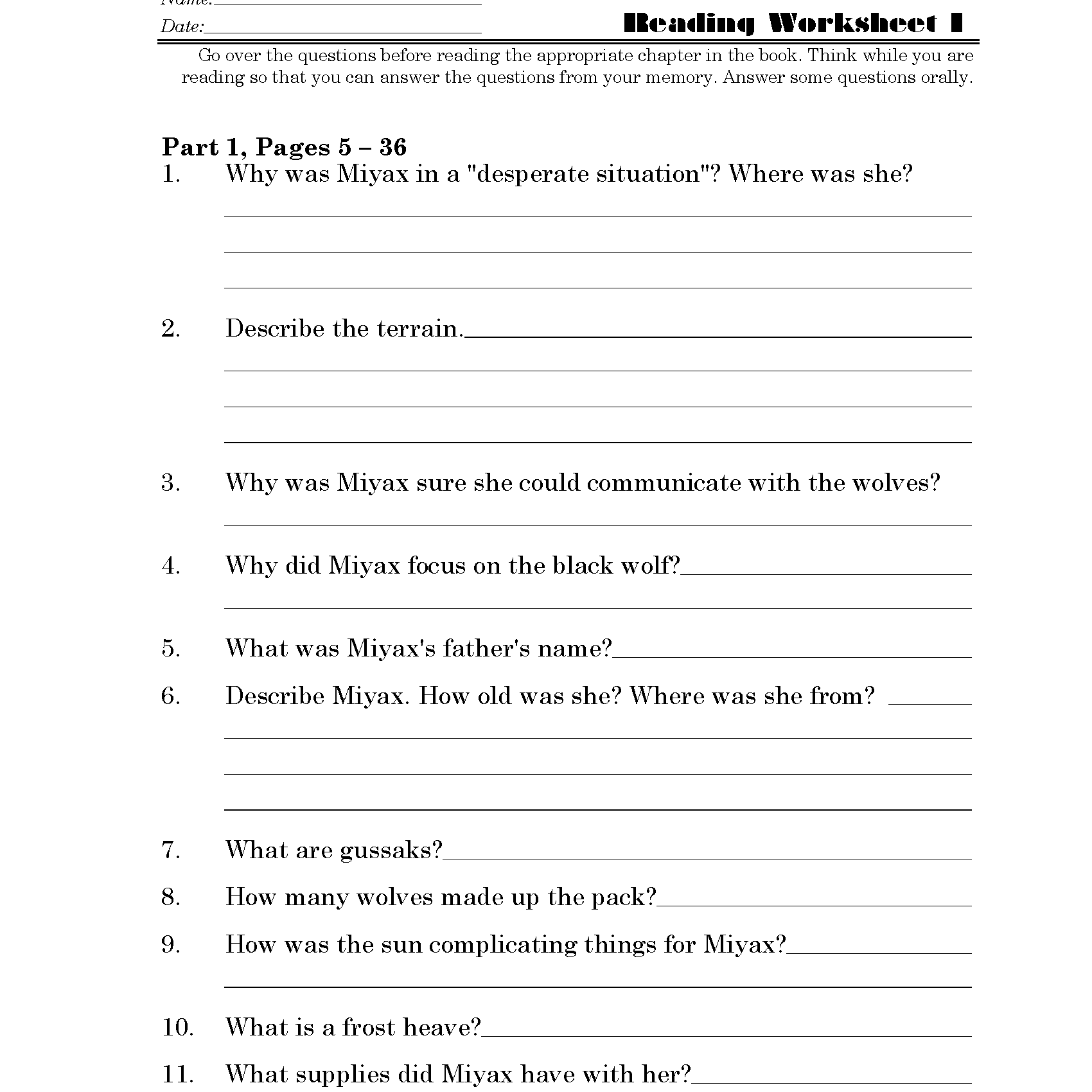 Julie of the Wolves Discovery Guide