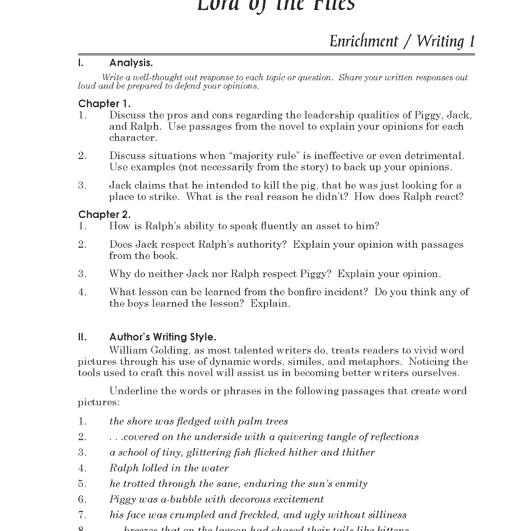 Lord of the Flies Discovery Guide