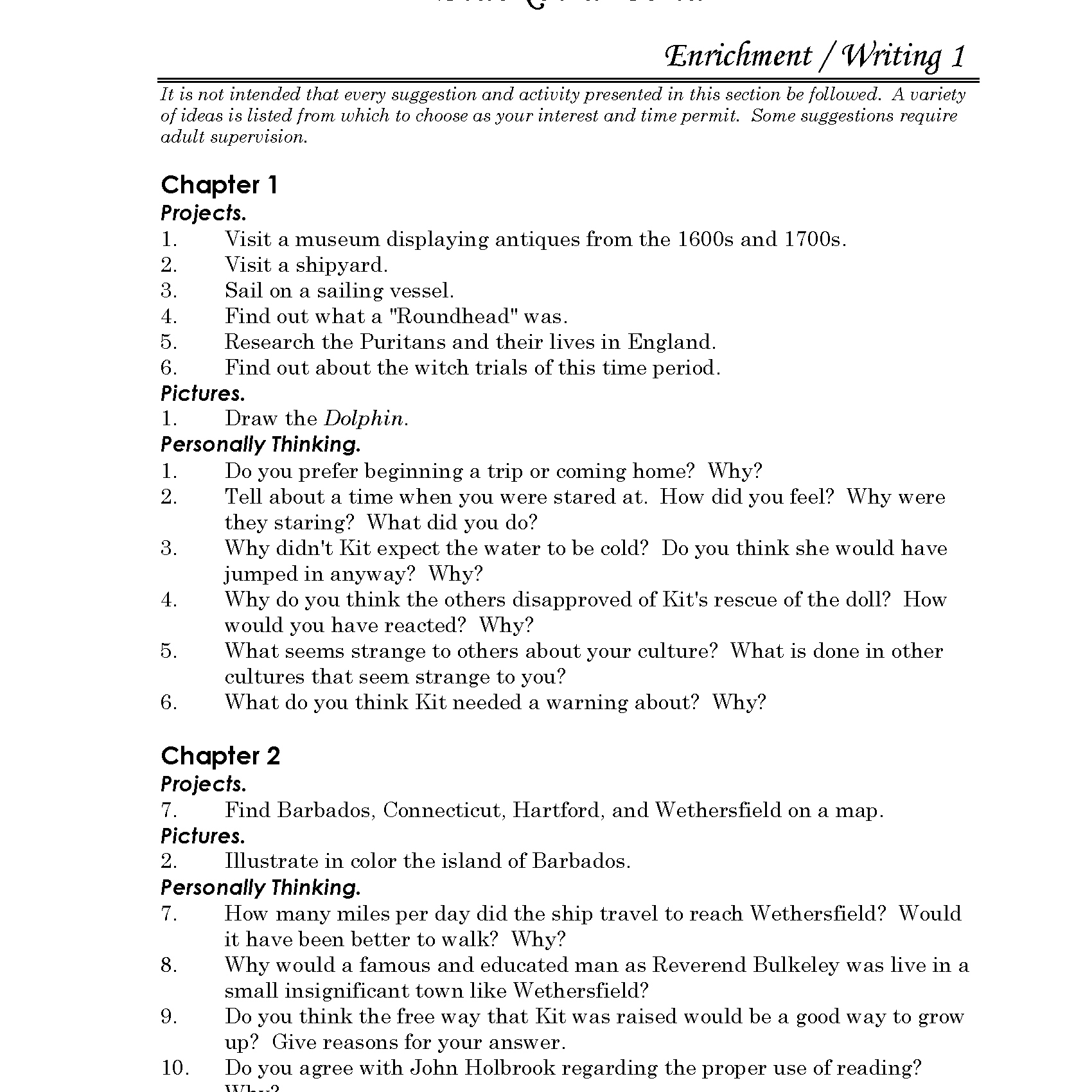 The Witch of Blackbird Pond Discovery Guide