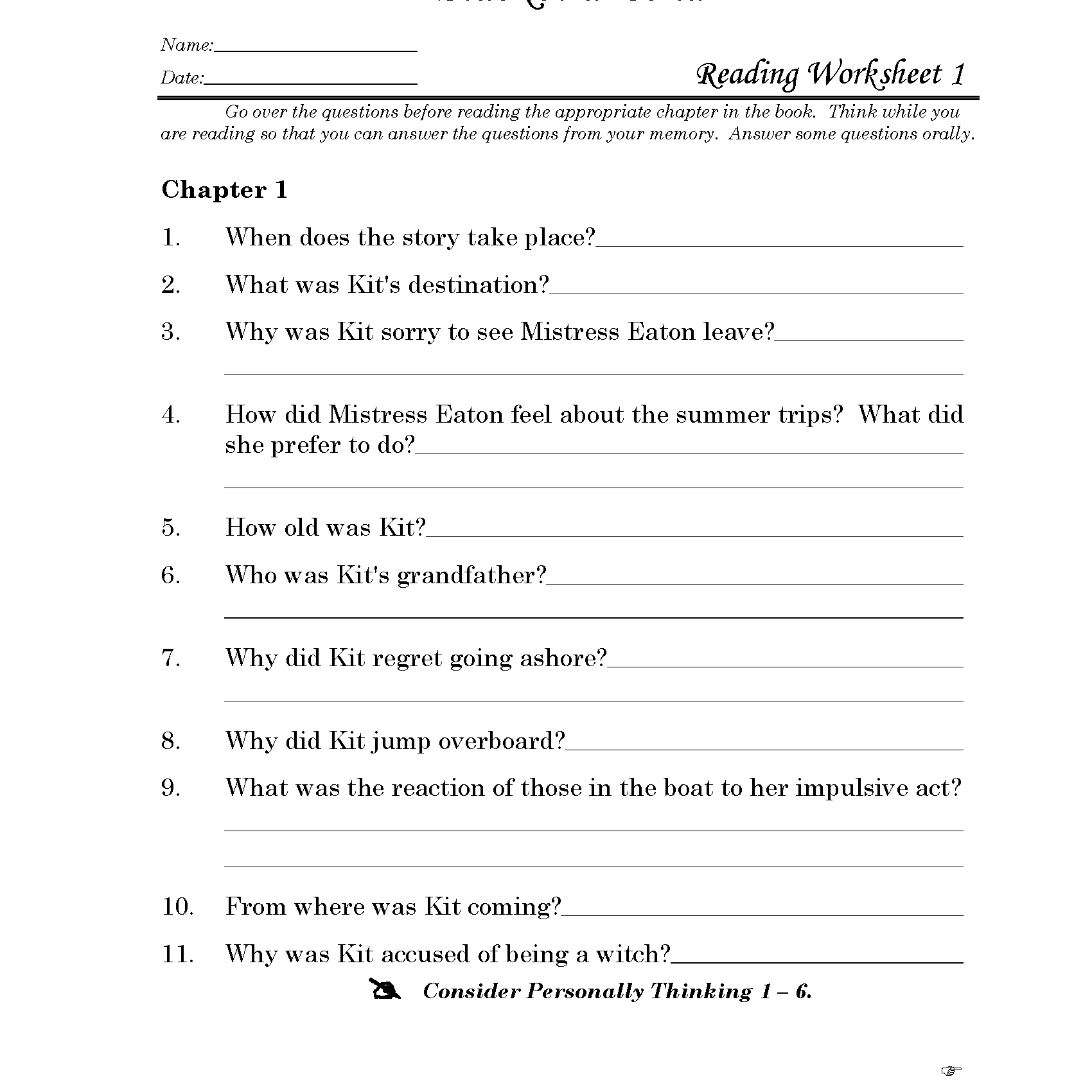 The Witch of Blackbird Pond Discovery Guide