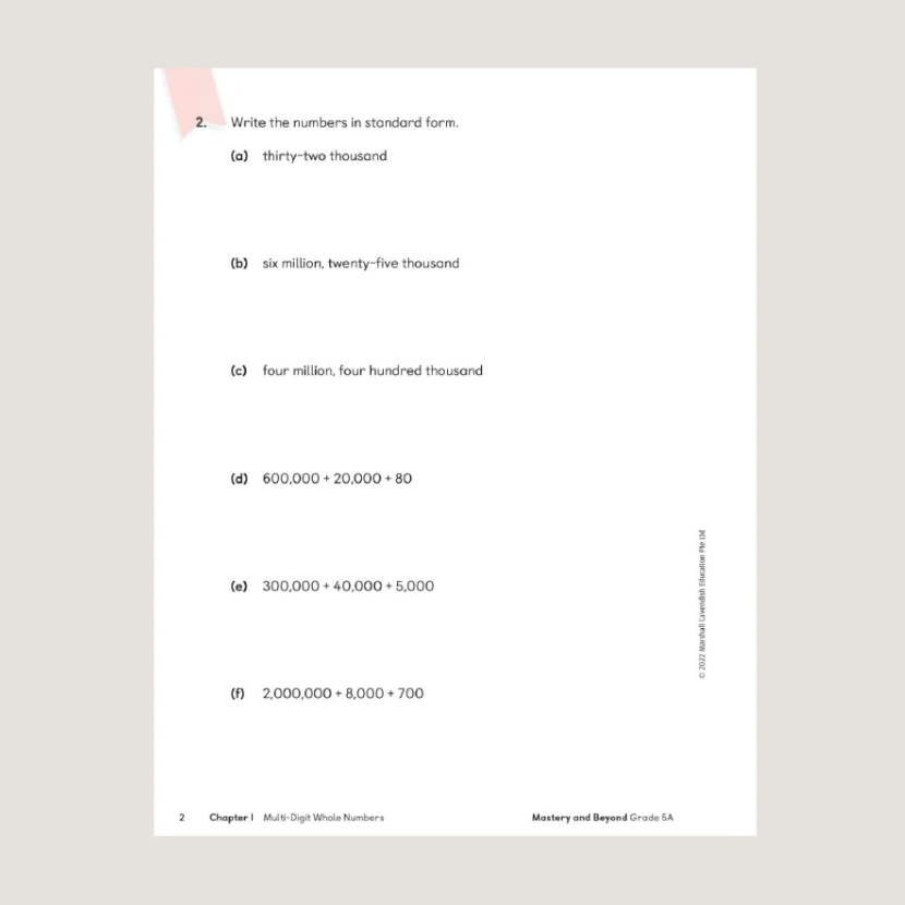 Primary Mathematics Mastery and Beyond 5A (2022 Edition) Workbook
