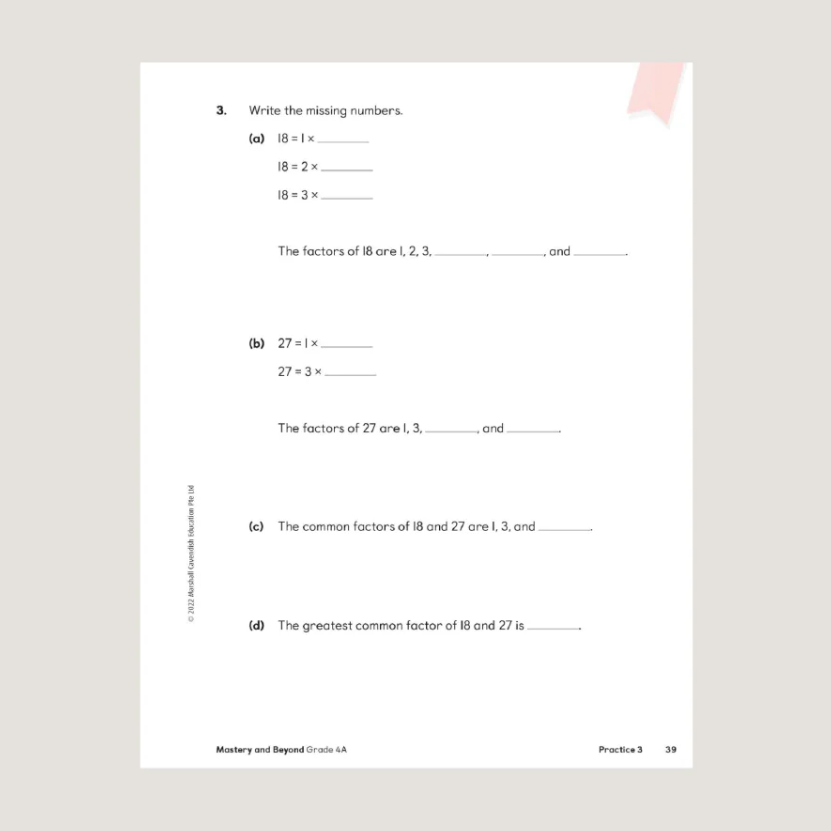 Primary Mathematics Mastery and Beyond 4A (2022 Edition) Workbook