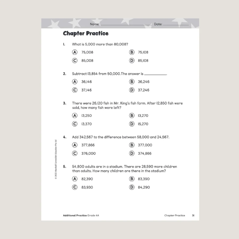 Primary Mathematics Additional Practice 4A (2022 Edition) Workbook