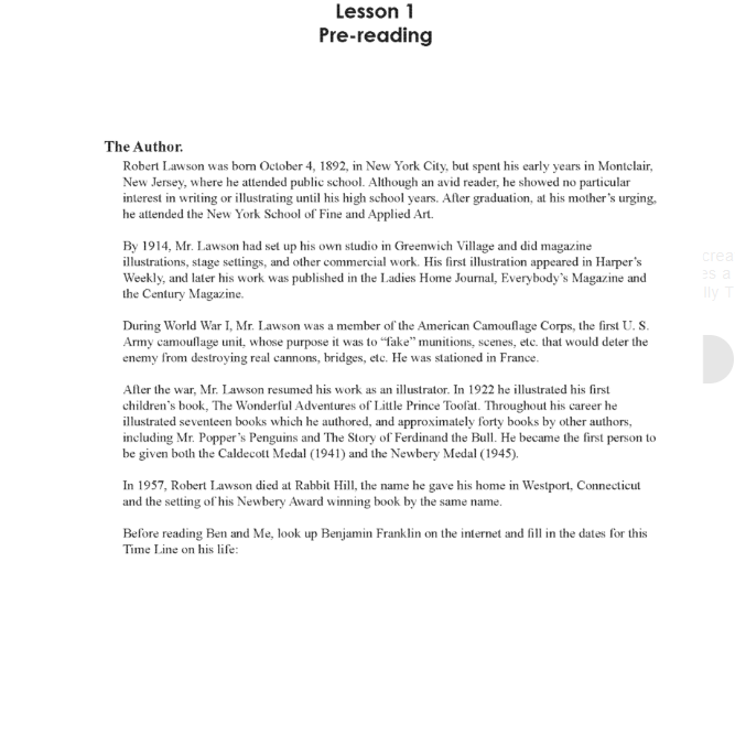 Ben and Me Writing Guide