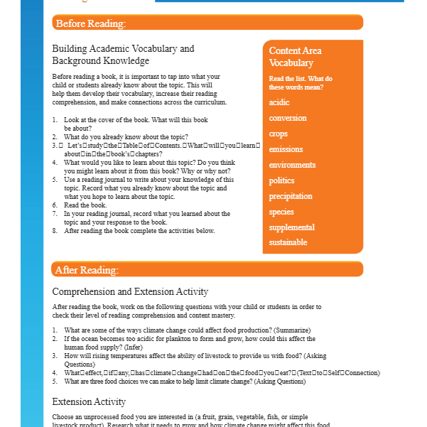 Climate Change and Food Production Reader Grade 4-8