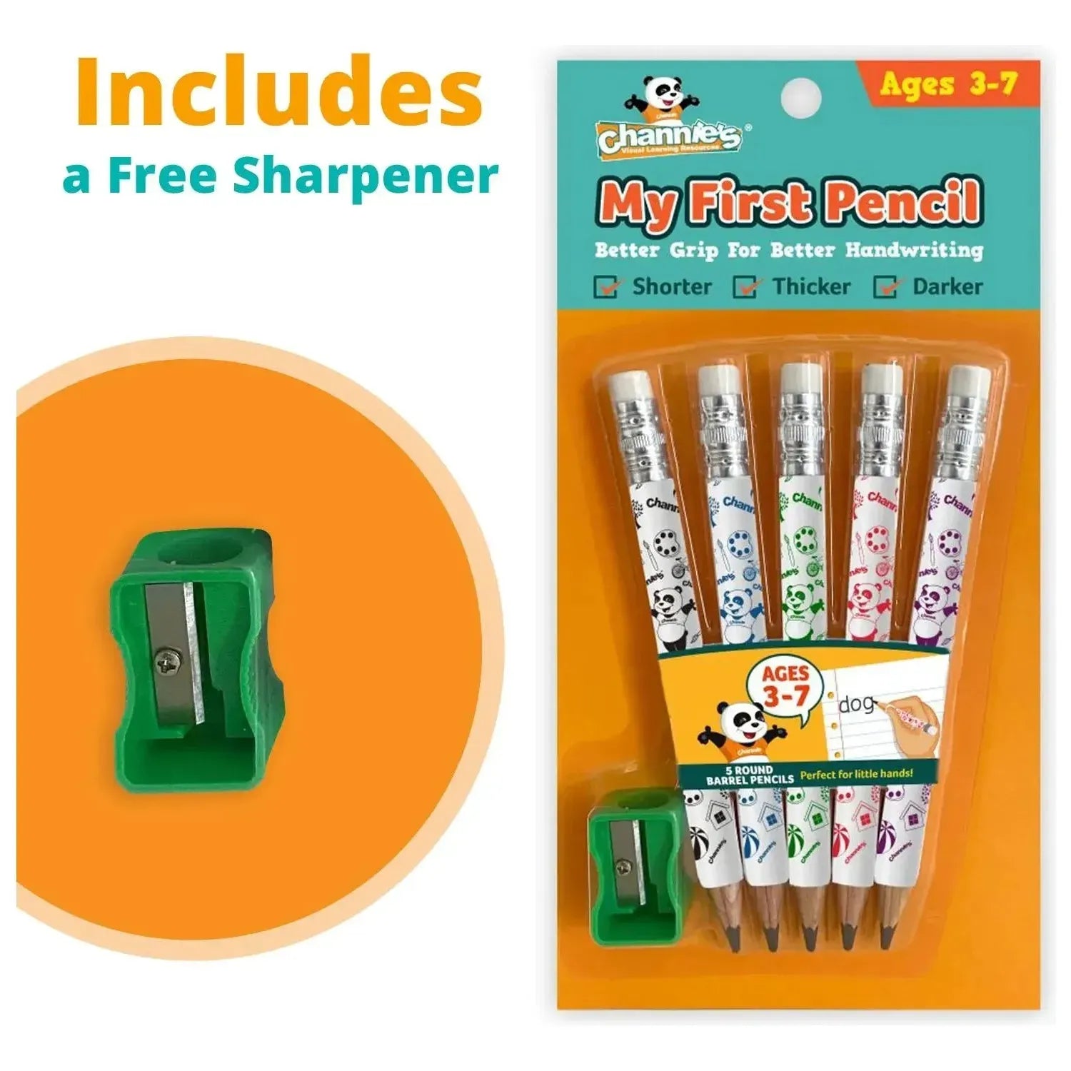 Channie's My First Pencil-Colorful White With Sharpener