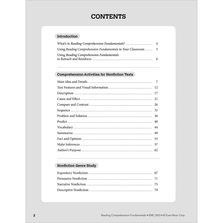 Reading Comprehension Fundamentals Workbook, Grade 3