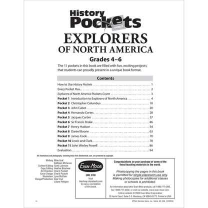 History Pockets: Explorers of North America Workbook, Grade 4-6