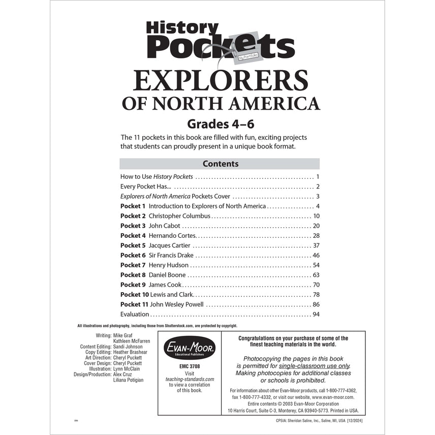 History Pockets: Explorers of North America Workbook, Grade 4-6