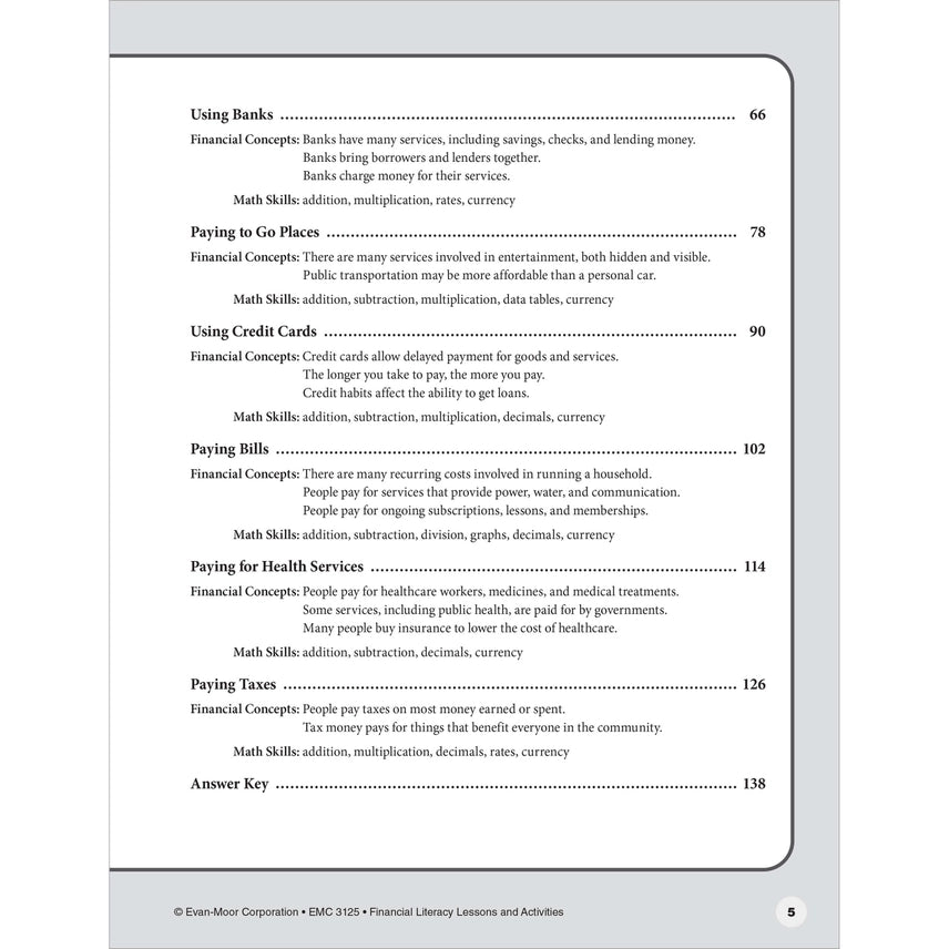 Financial Literacy Lessons and Activities Workbook, Grade 5