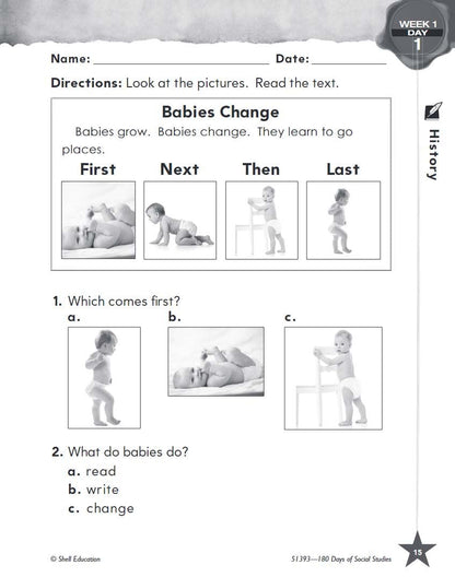 180 Days: Social Studies for First Grade