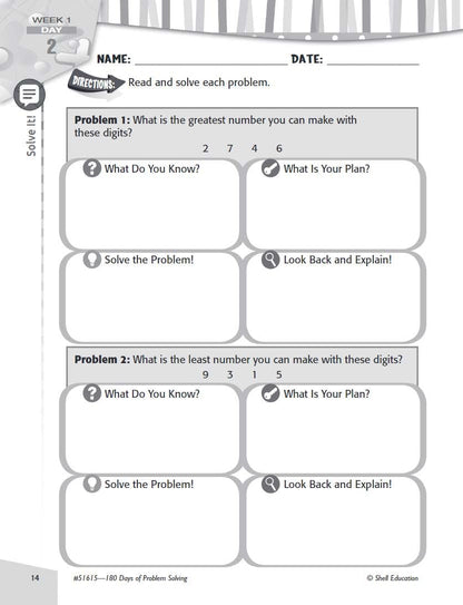 180 Days: Problem Solving for Third Grade