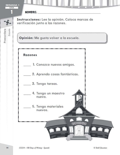 180 Days: Writing for First Grade (Spanish)