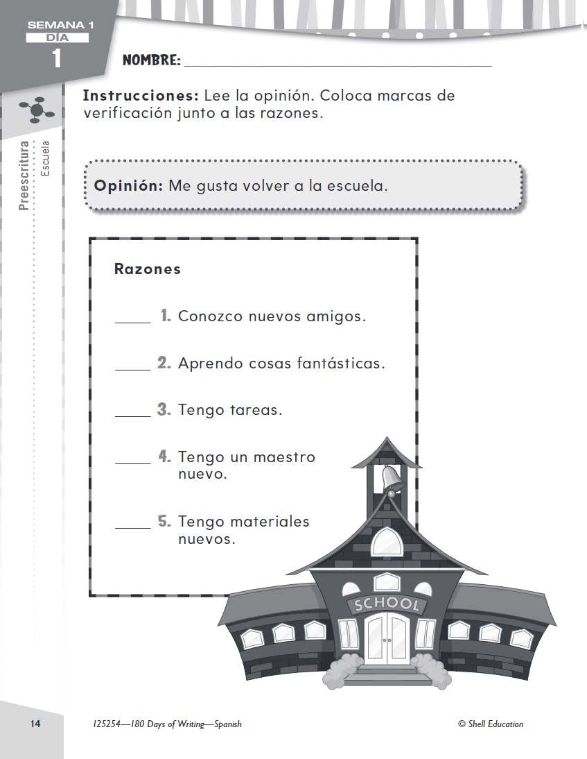 180 Days: Writing for First Grade (Spanish)