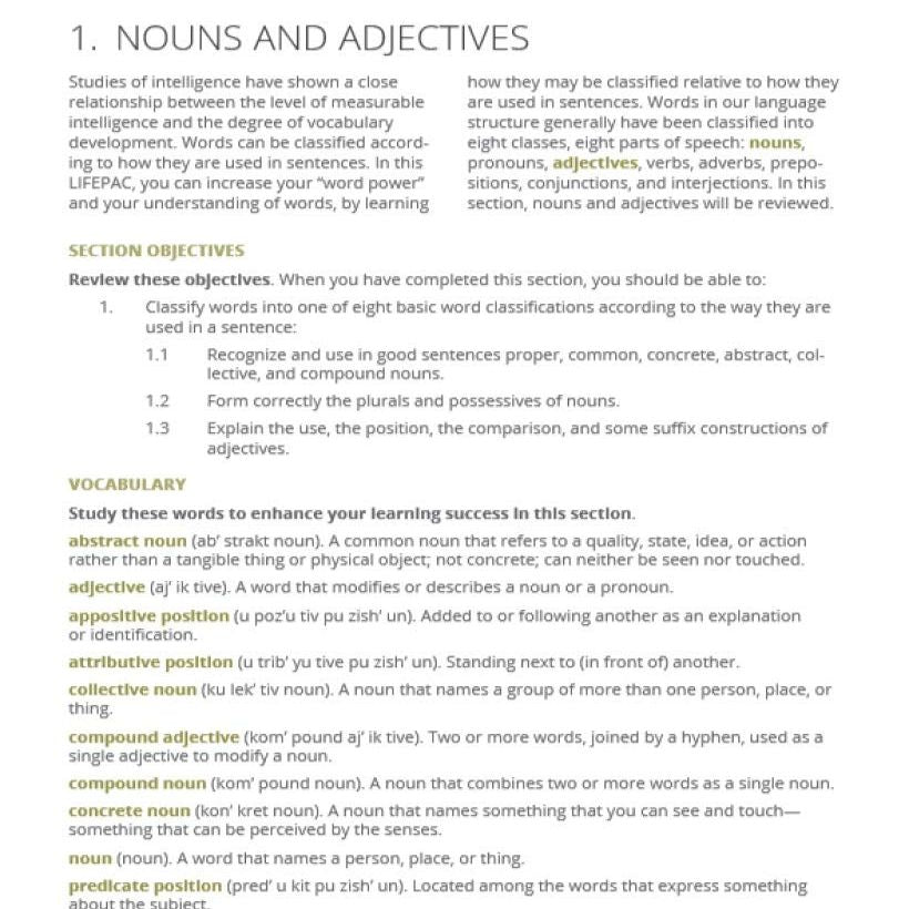 LIFEPAC Language Arts Box Set 9th Grade