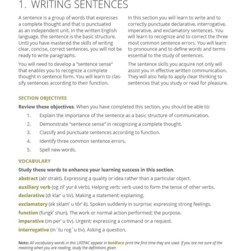 LIFEPAC Language Arts Box Set 7th Grade