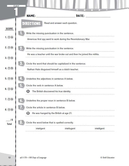 180 Days Language for Fifth Grade