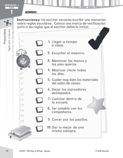 180 Days: Writing for Second Grade (Spanish)