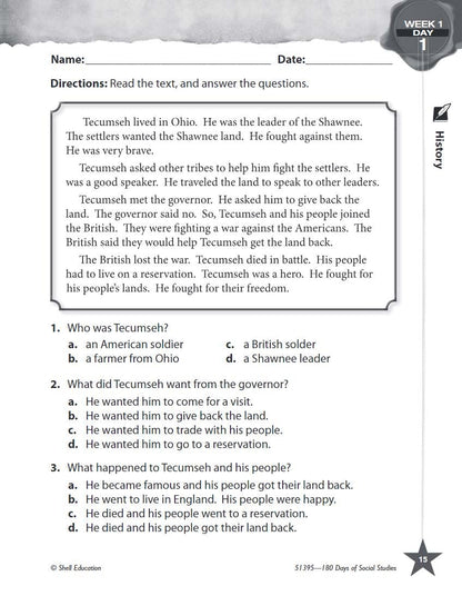 180 Days: Social Studies for Third Grade