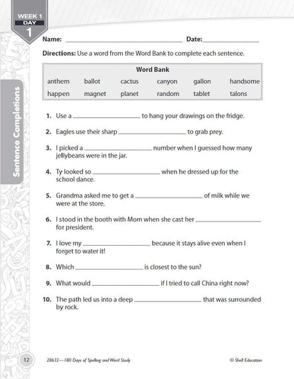 180 Days: Spelling and Word Study for Fourth Grade