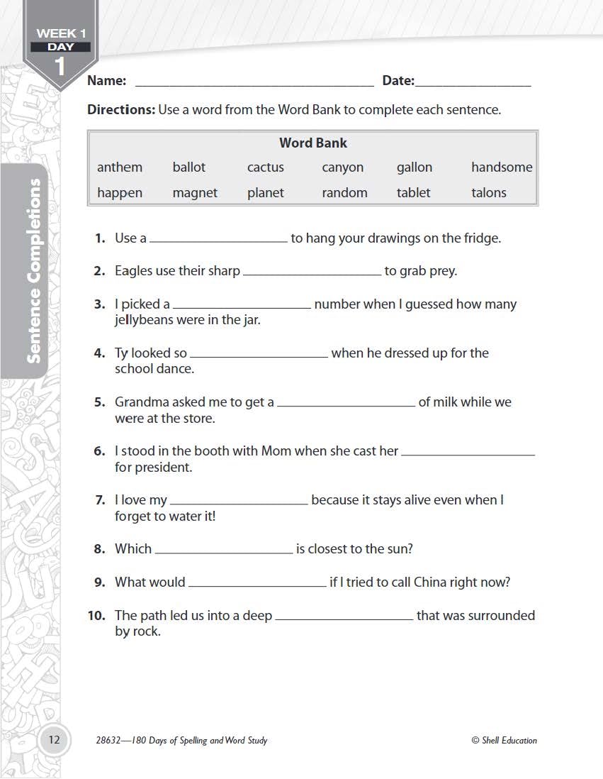 180 Days: Spelling and Word Study for Fourth Grade