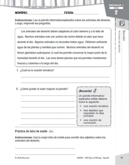 180 Days: Writing for Third Grade (Spanish)