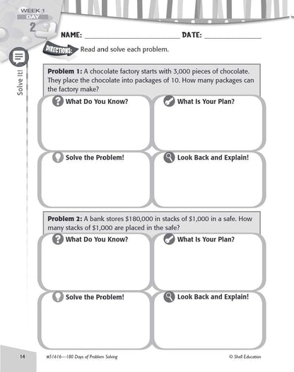 180 Days: Problem Solving for Fourth Grade