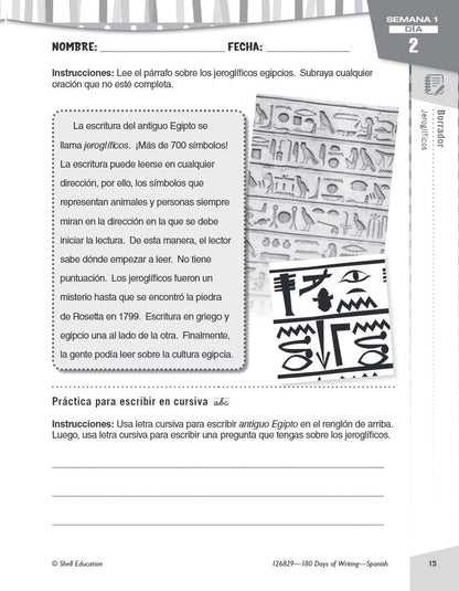 180 Days: Writing for Fourth Grade (Spanish)