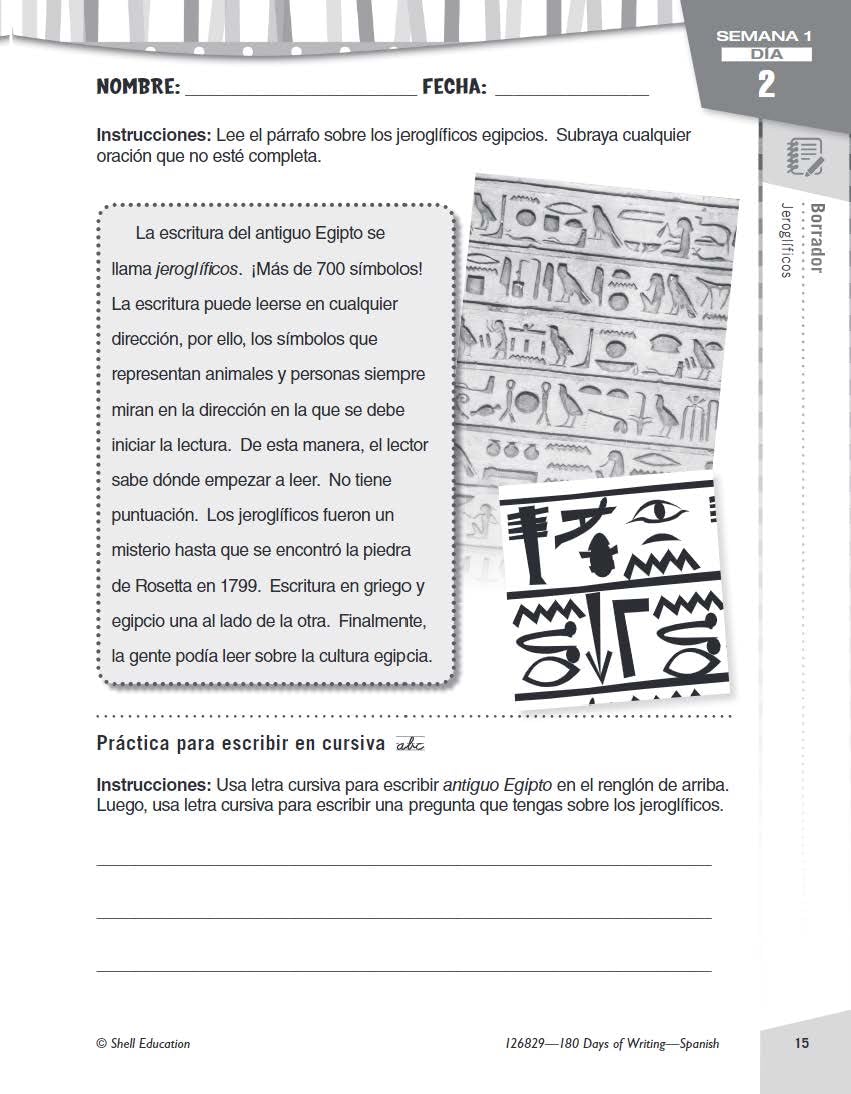 180 Days: Writing for Fourth Grade (Spanish)