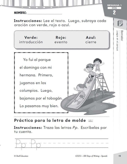 180 Days: Writing for Kindergarten (Spanish)