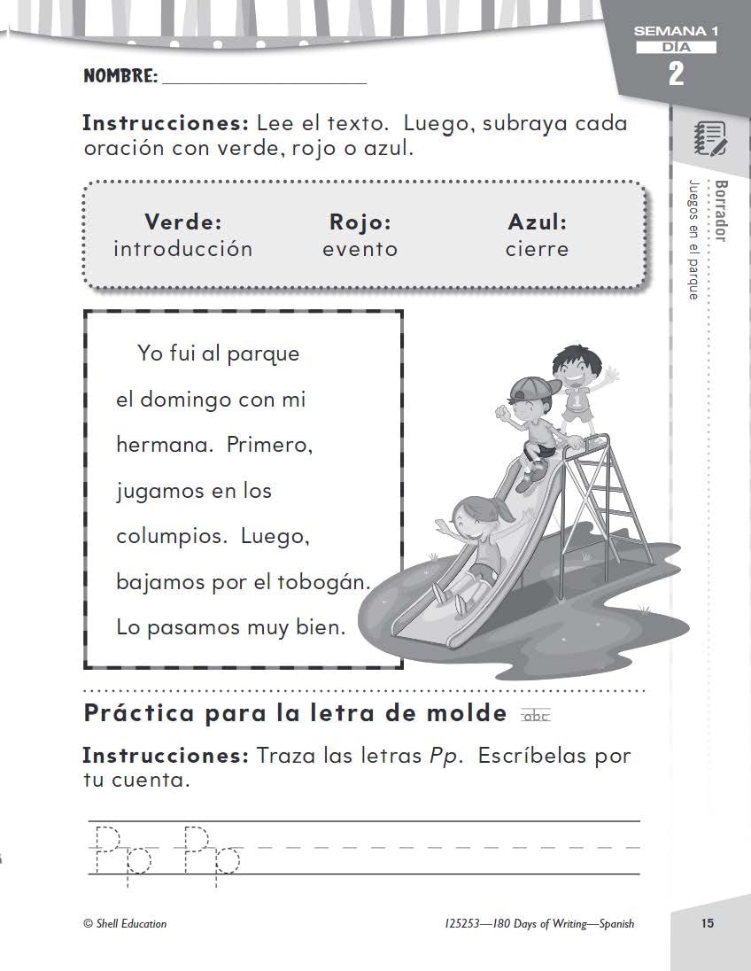 180 Days: Writing for Kindergarten (Spanish)