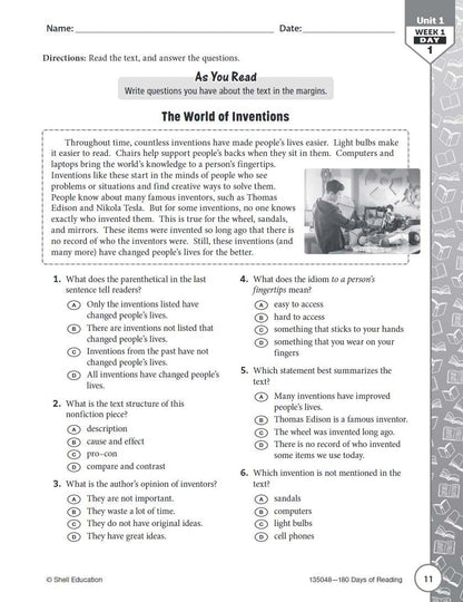 180 Days: Reading for Sixth Grade, 2nd Edition