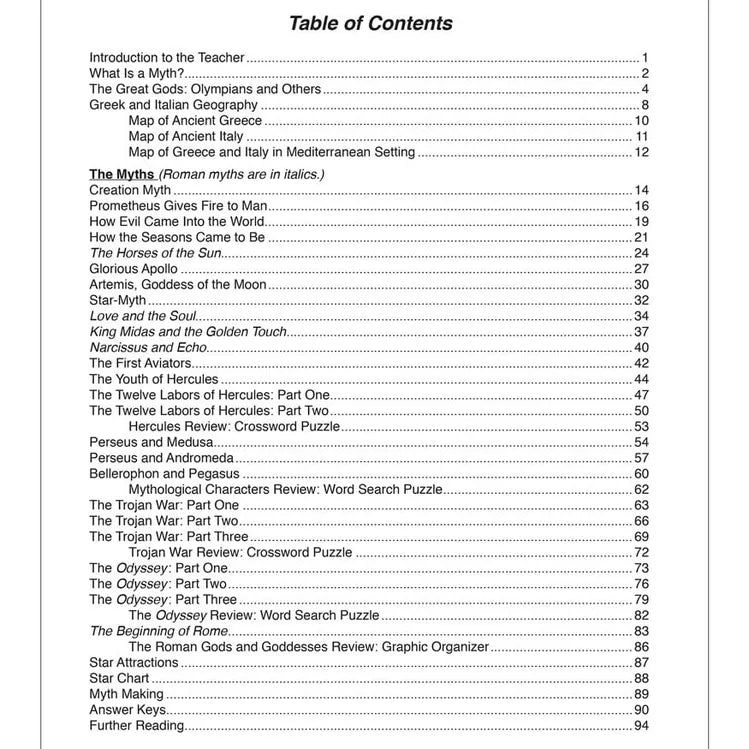 Greek and Roman Mythology Workbook Grade 6-12