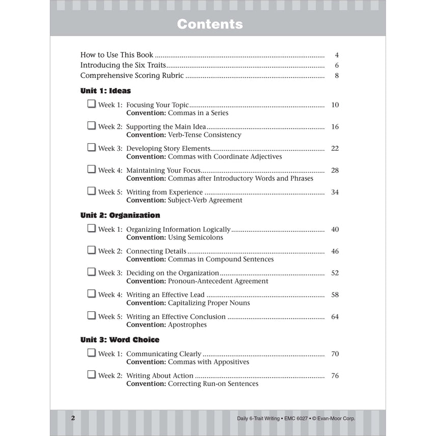 Daily 6-Trait Writing Workbook, Grade 7