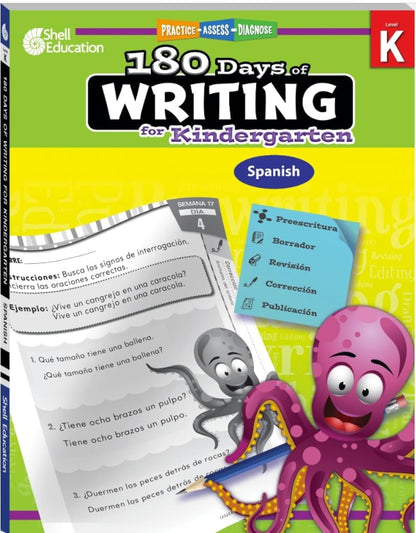 180 Days: Writing for Kindergarten (Spanish)