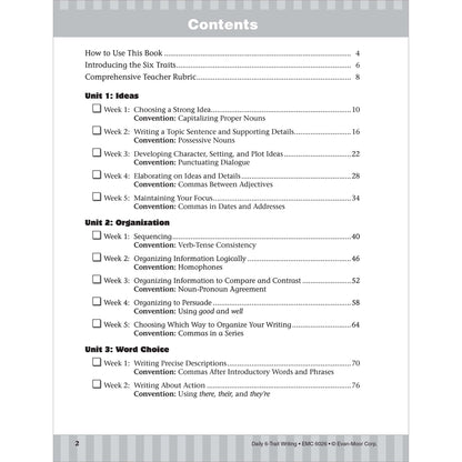 Daily 6-Trait Writing Workbook. Grade 6