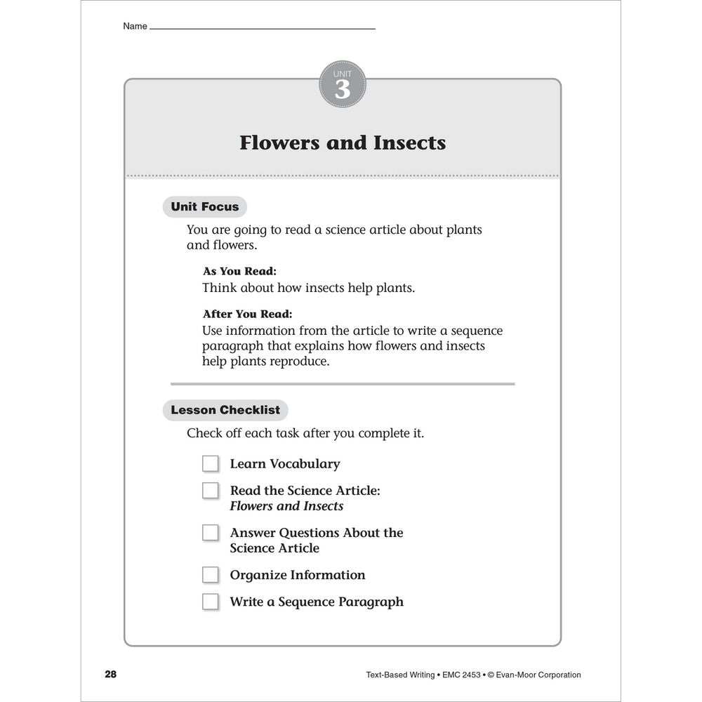 Text-Based Writing Workbook, Grade 3