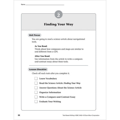 Text-Based Writing Workbook, Grade 6