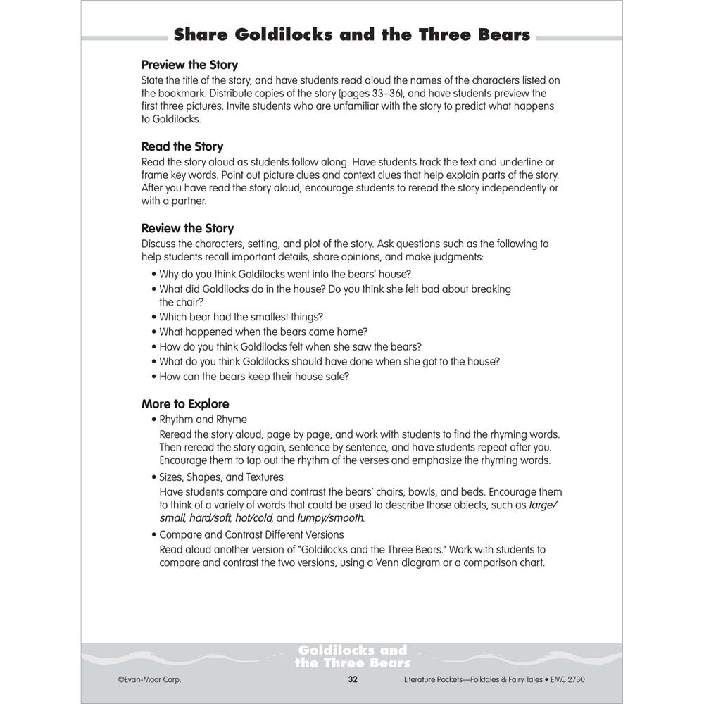 Literature Pockets: Folktales & Fairy Tales, Teacher Resource Workbook (Grades K–1)